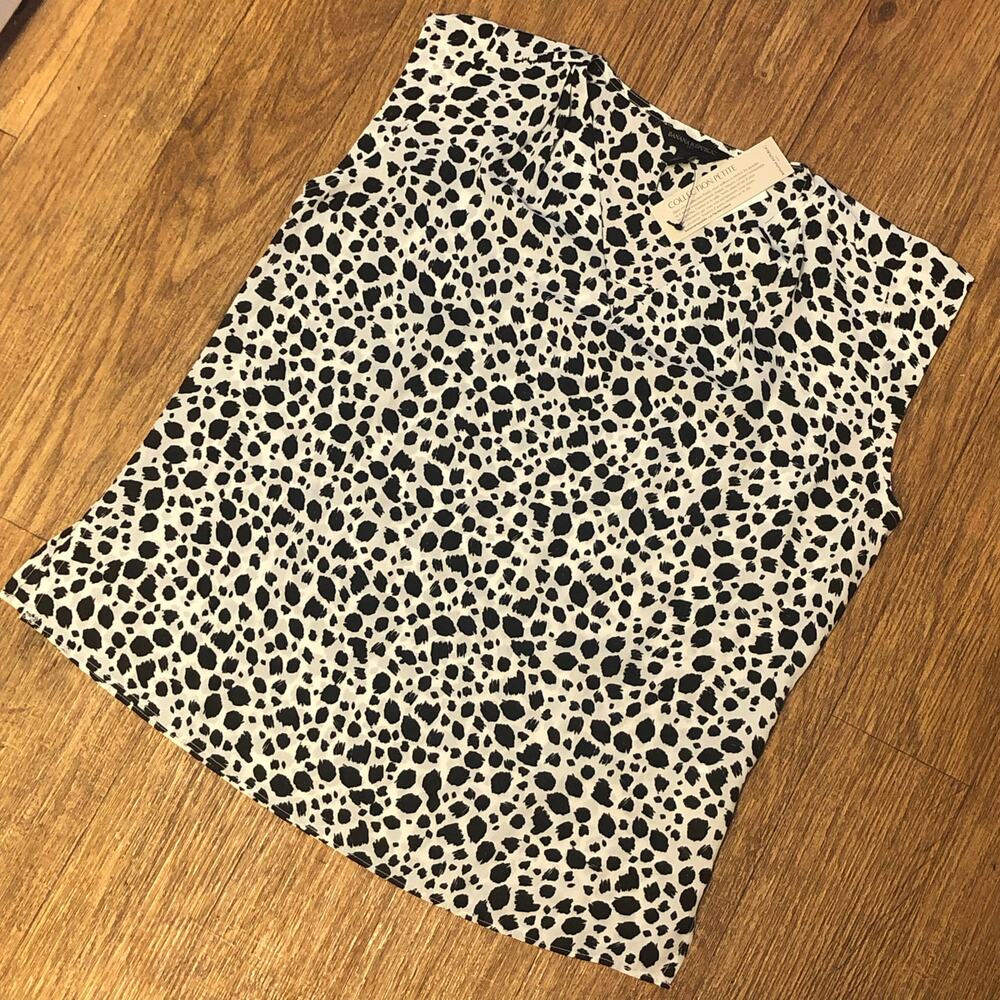 Banana Republic White Black Animal Print Keyhole Sleeveless Blouse Size XSP